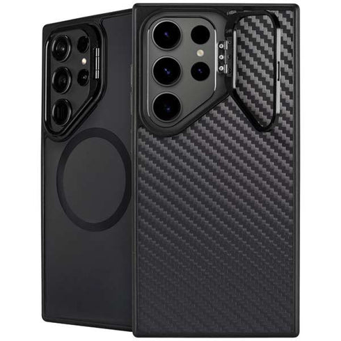 Black Carbon Fiber Specialty Texture Material Galaxy S25 Ultra Kickstand Case